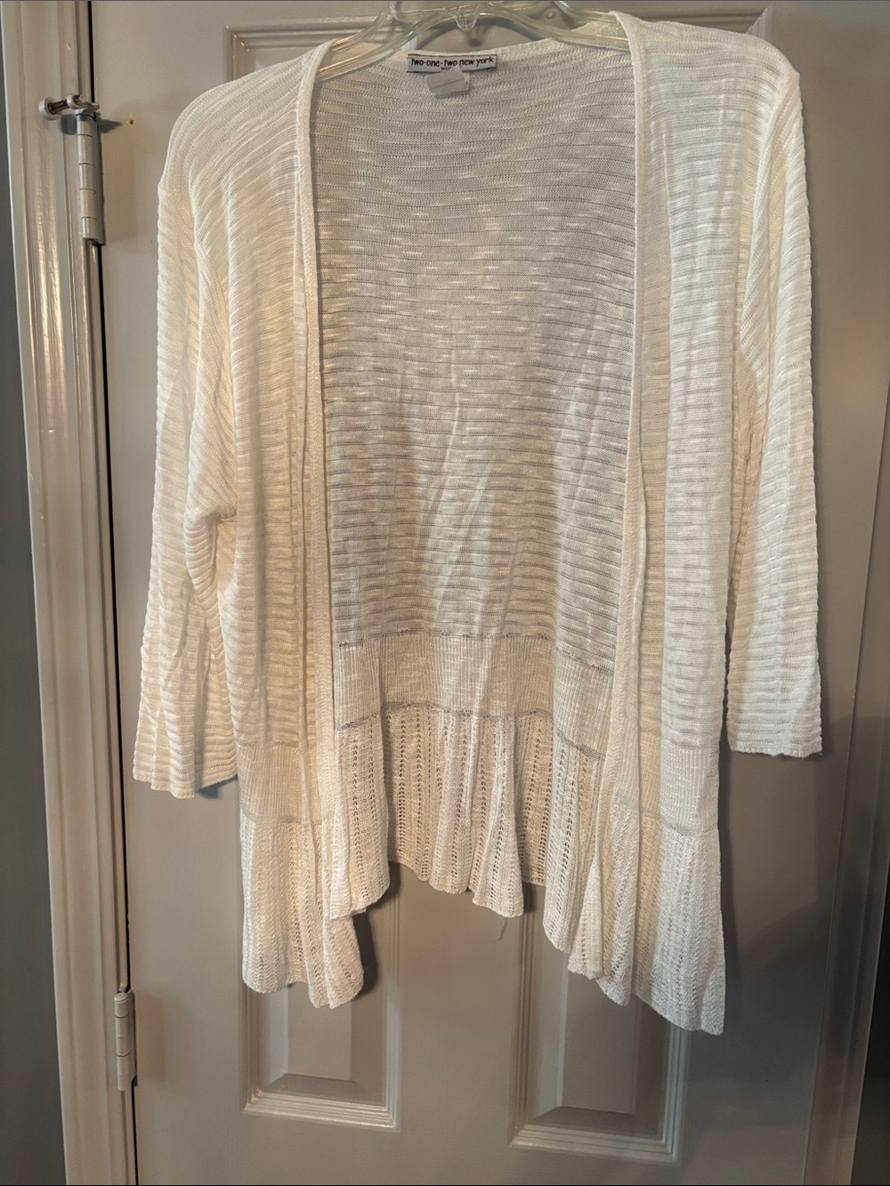 Two-One-Two NY White Open-Front Lightweight Cardigan